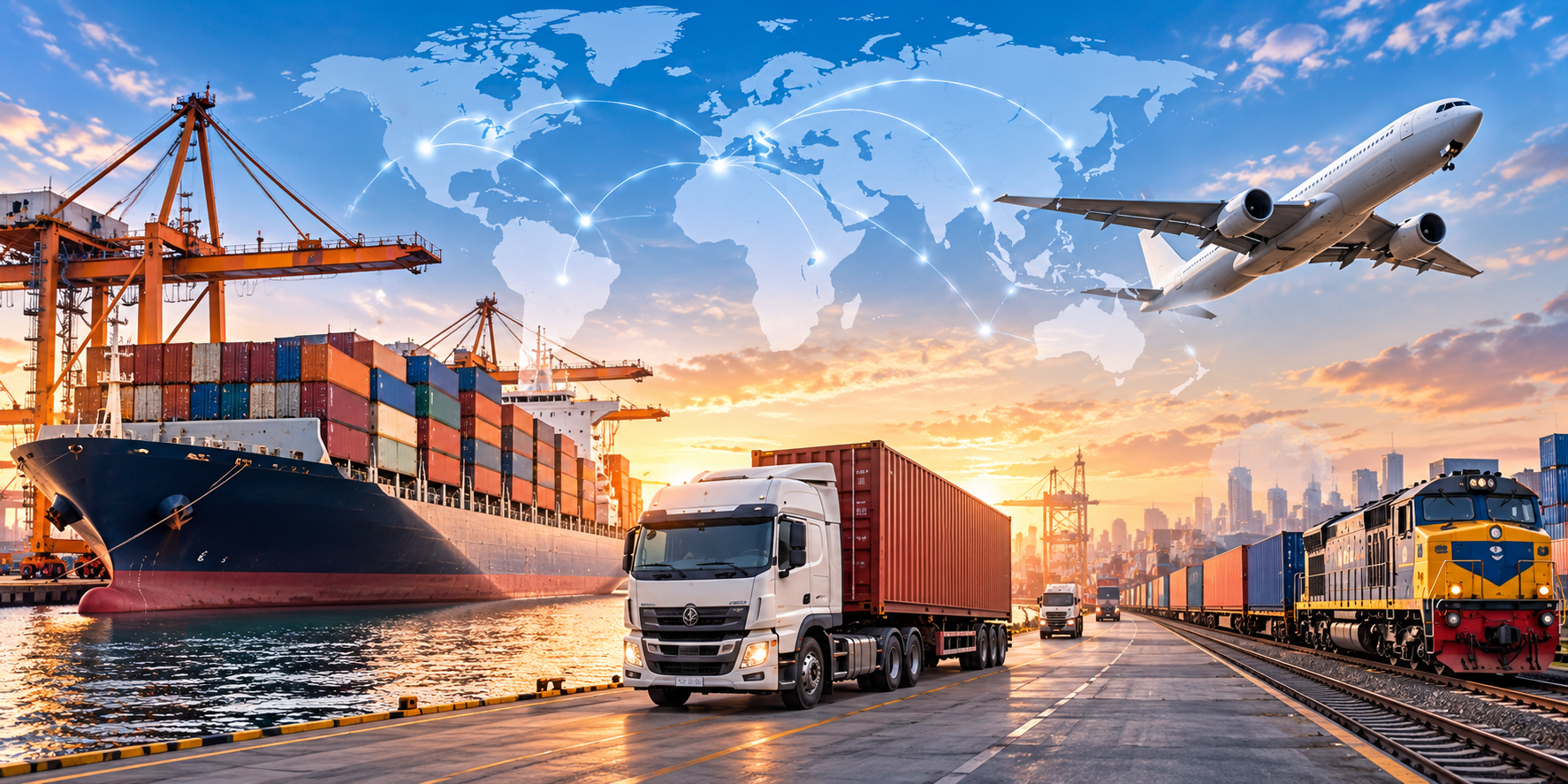 Container ship and cargo airplane