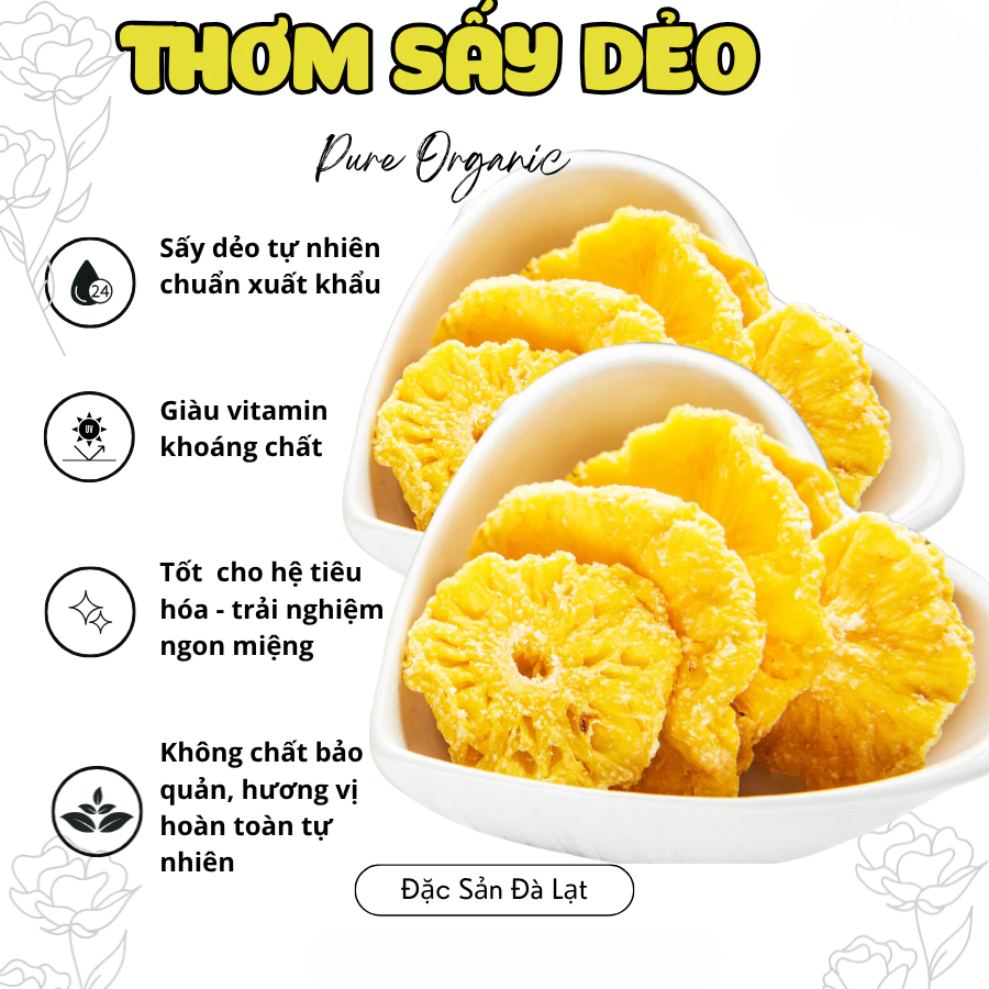 GRADE 1 SOFT-DRIED PINEAPPLE 250G – VIETNAM | NO ADDED SUGAR TROPICAL FRUIT SNACK