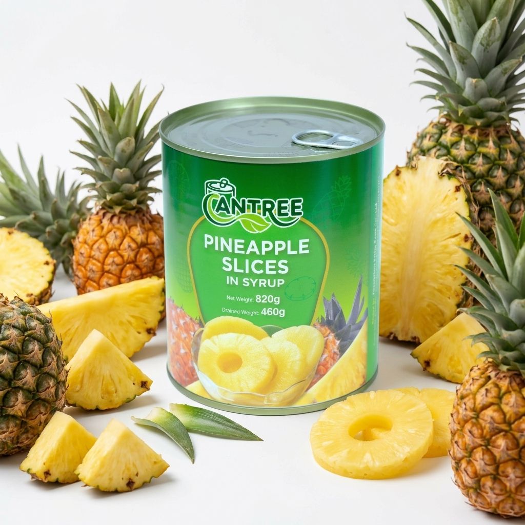 820G CANNED PINEAPPLE IN SYRUP – VIETNAM | SMALL PIECES & HALVES FOR OEM, SUPERMARKET & WHOLESALE