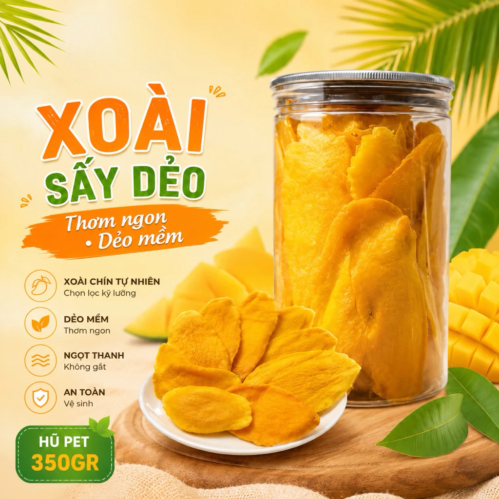 SOFT-DRIED MANGO 350G PET JAR – VIETNAM | CHEWY SWEET-TANGY TROPICAL FRUIT SNACK