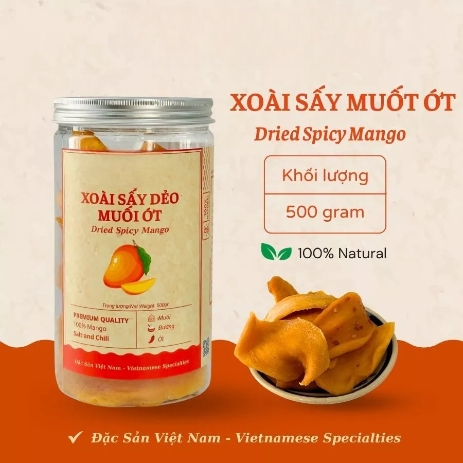 SOFT-DRIED CHILI-SALT MANGO 500G – VIETNAM | WHOLE-PIECE SWEET-TANGY SNACK