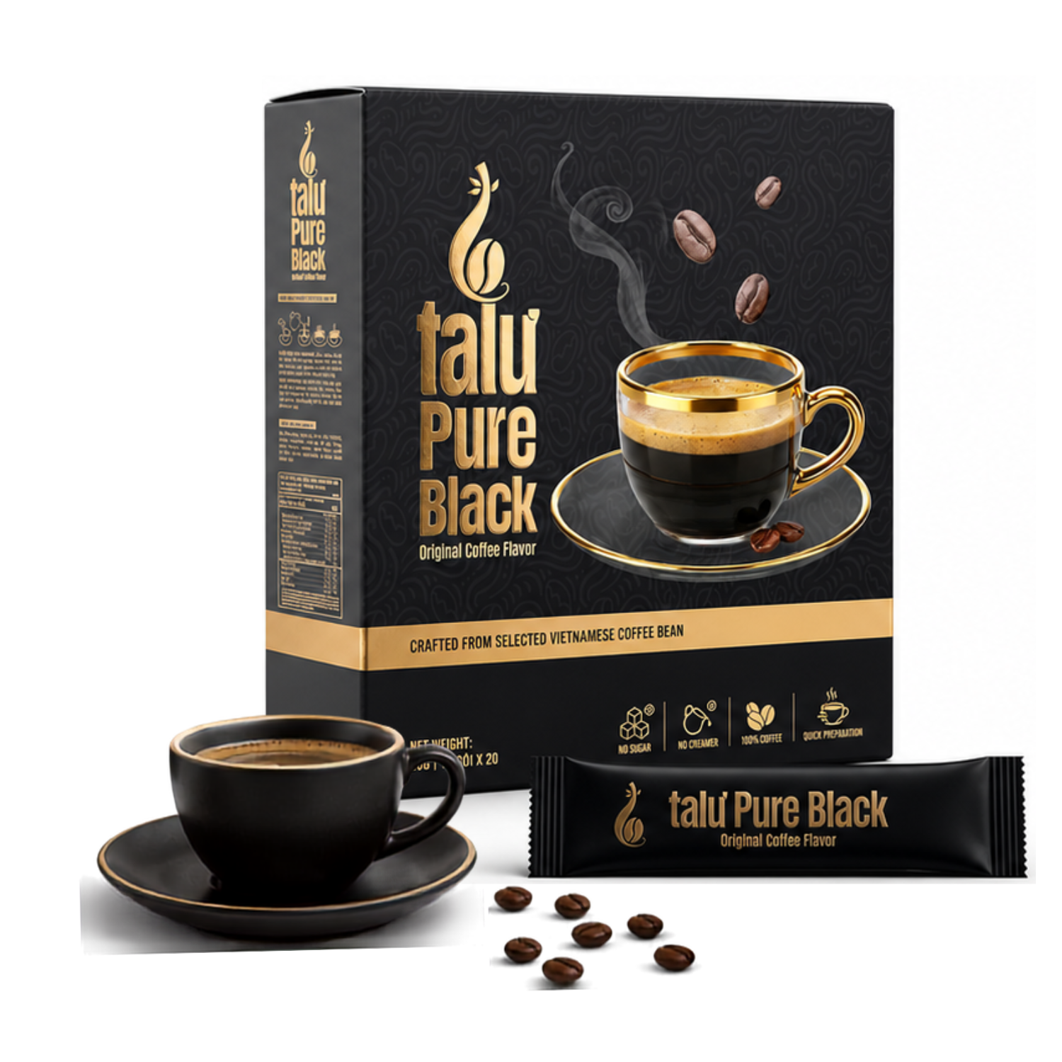 PURE BLACK VIETNAMESE INSTANT COFFEE 40G – 20 × 2G SACHETS | OEM/ODM PRIVATE LABEL
