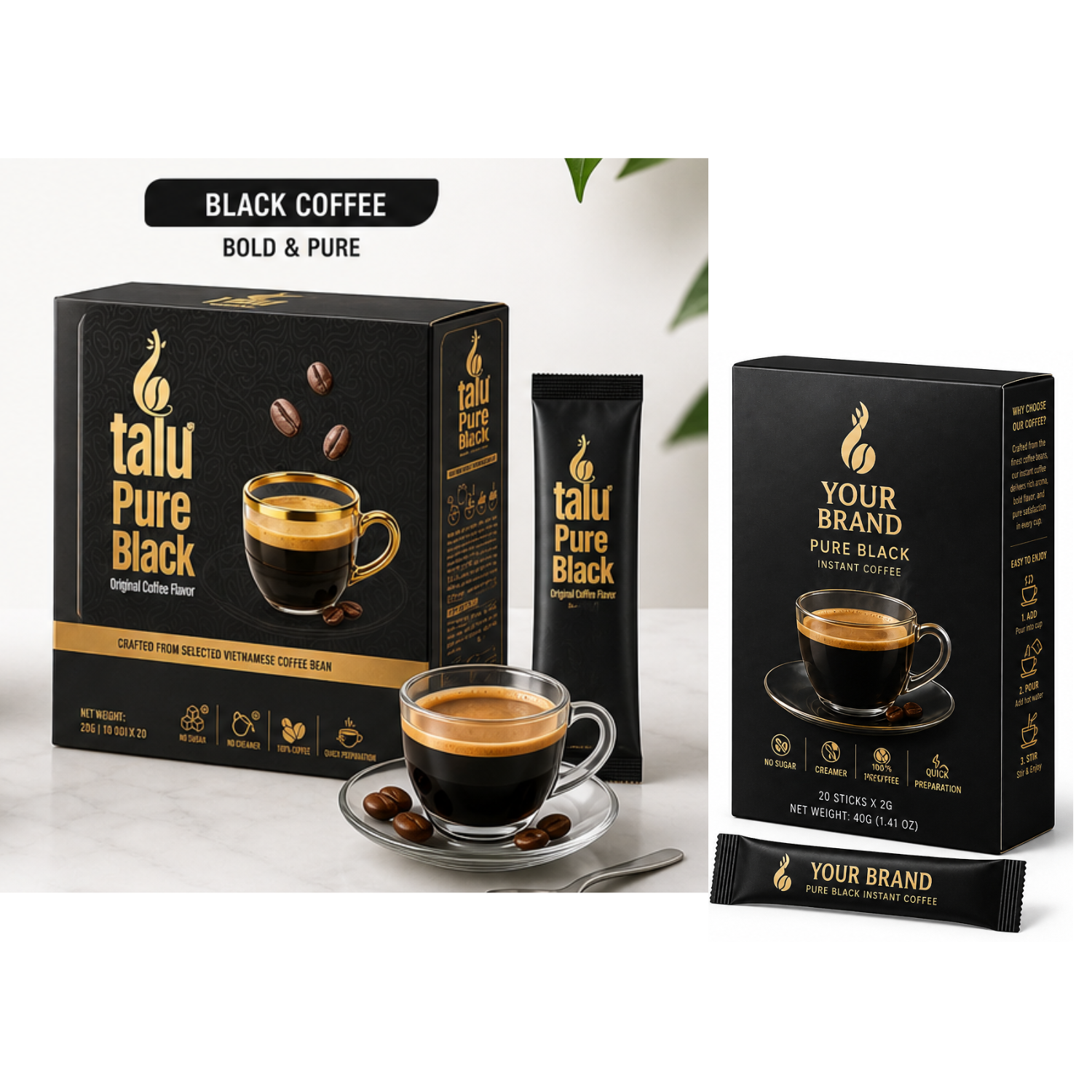 PURE BLACK VIETNAMESE INSTANT COFFEE 40G – 20 × 2G SACHETS | OEM/ODM PRIVATE LABEL 3