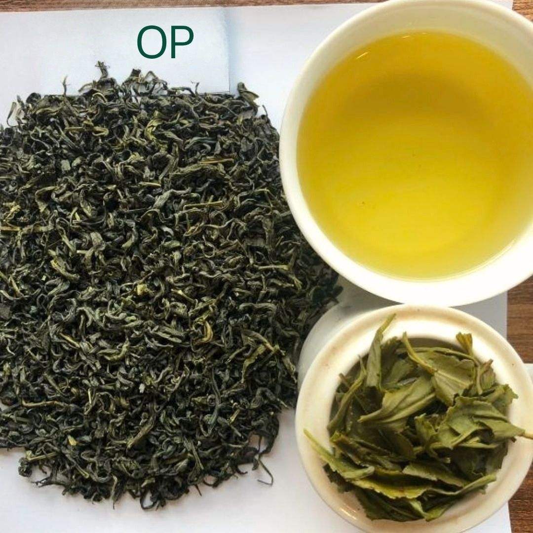 PREMIUM VIETNAMESE LONG-LEAF GREEN TEA ORANGE PEKOE (OP/OP1) FOR EXPORT – AROMATIC FLAVOR, RETAIL BOX & BAG PACKAGING