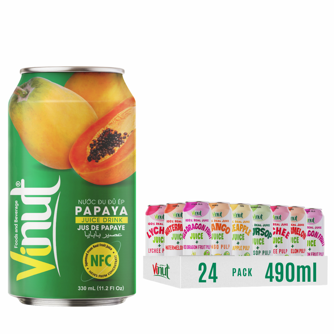 VIETNAMESE NATURAL PAPAYA JUICE 330ML FOR EXPORT – NO ADDED SUGAR, OEM/ODM PRIVATE LABEL MANUFACTURER