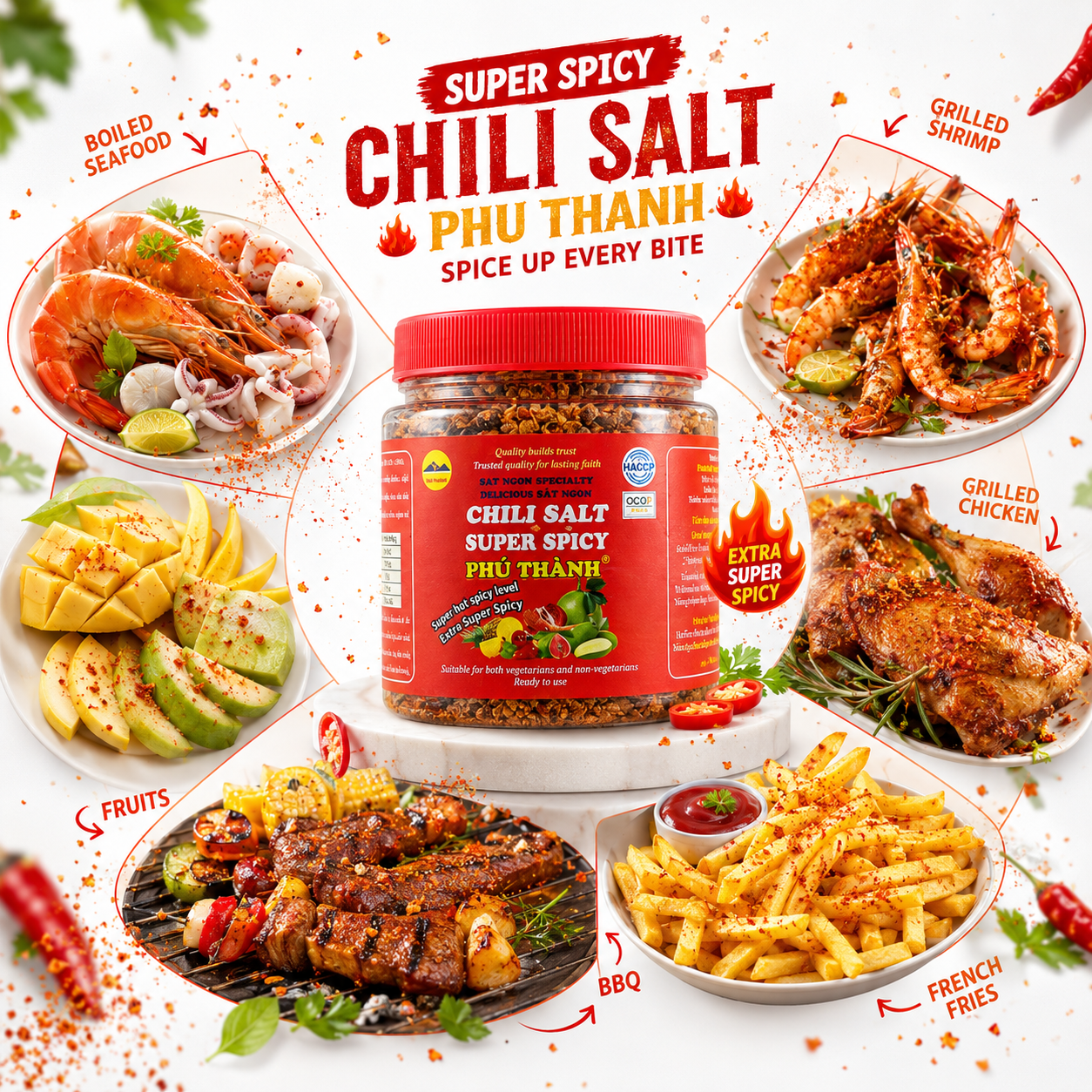 VIETNAMESE EXTRA HOT SALT-ROASTED CHILI SEASONING – SPICY SEASONING MIX FOR WHOLESALE EXPORT