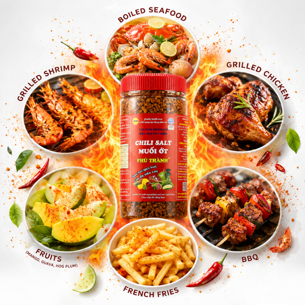 VIETNAMESE ROASTED CHILI SALT POWDER FOR EXPORT – TAY NINH-STYLE SPICY FRUIT DIPPING SEASONING 4