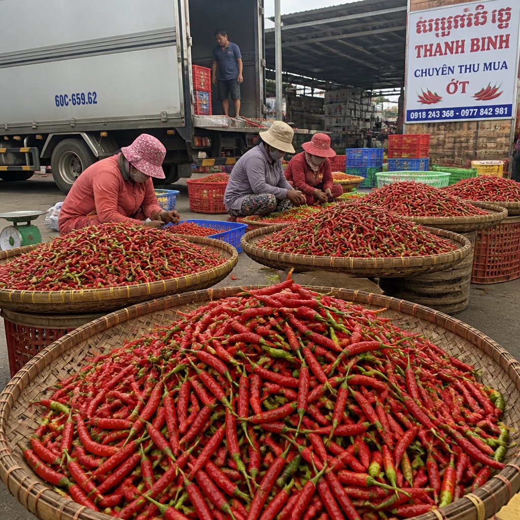 ម្ទេសស្រស់ពីវៀតណាមសម្រាប់ទីផ្សារគ្រឿងទេសនៅកម្ពុជា
