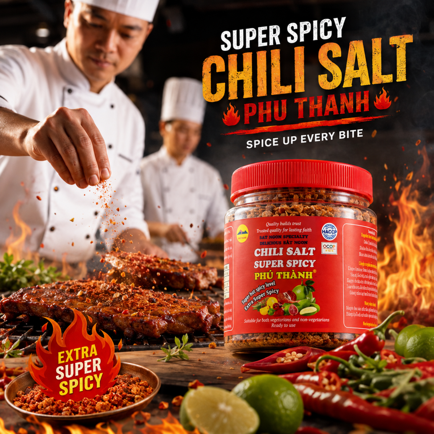 PREMIUM ROASTED CHILI POWDER WITH REFINED SEA SALT – EXTRA HOT INSTANT SEASONING, 160G JAR, 48 JARS PER CARTON 3