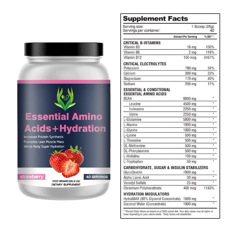 STRAWBERRY-FLAVORED ESSENTIAL AMINO ACID POWDER – ELECTROLYTE AND VITAMIN BLEND FOR SPORTS NUTRITION BRANDS 2