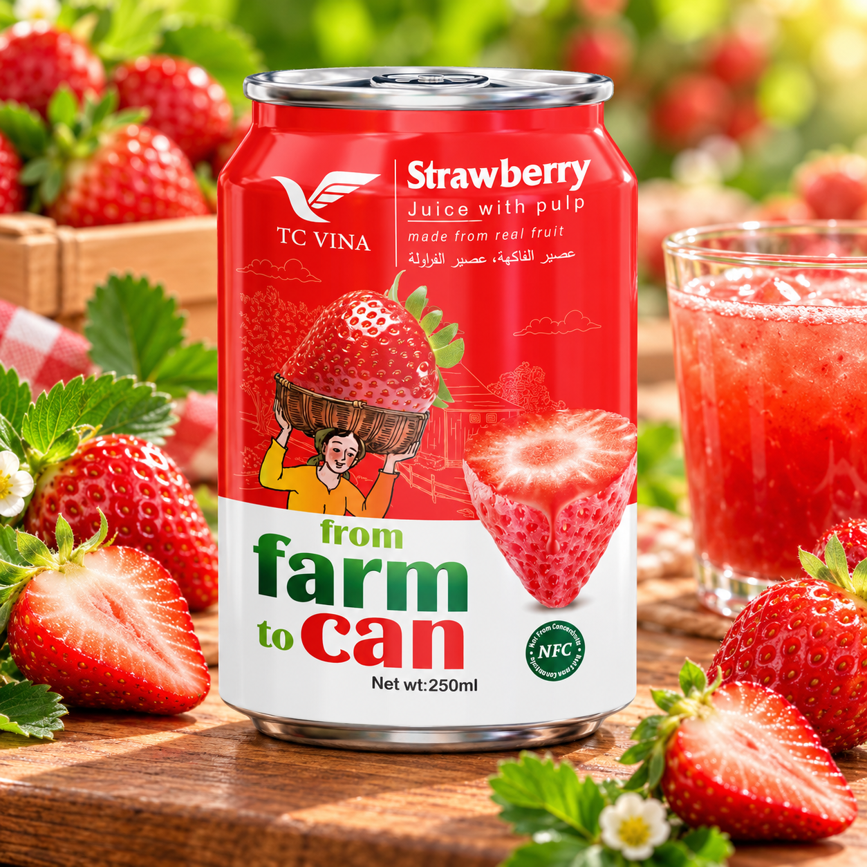 PREMIUM VIETNAMESE FRESH STRAWBERRY JUICE 250ML CAN – REAL FRUIT BEVERAGE, OEM/ODM MANUFACTURING AND WHOLESALE EXPORT